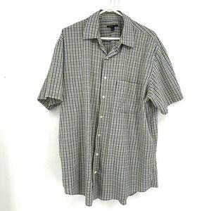 VAN HEUSEN STUDIO Men's Blue Green‎ Check Short Sleeve Button Down Shirt XL T